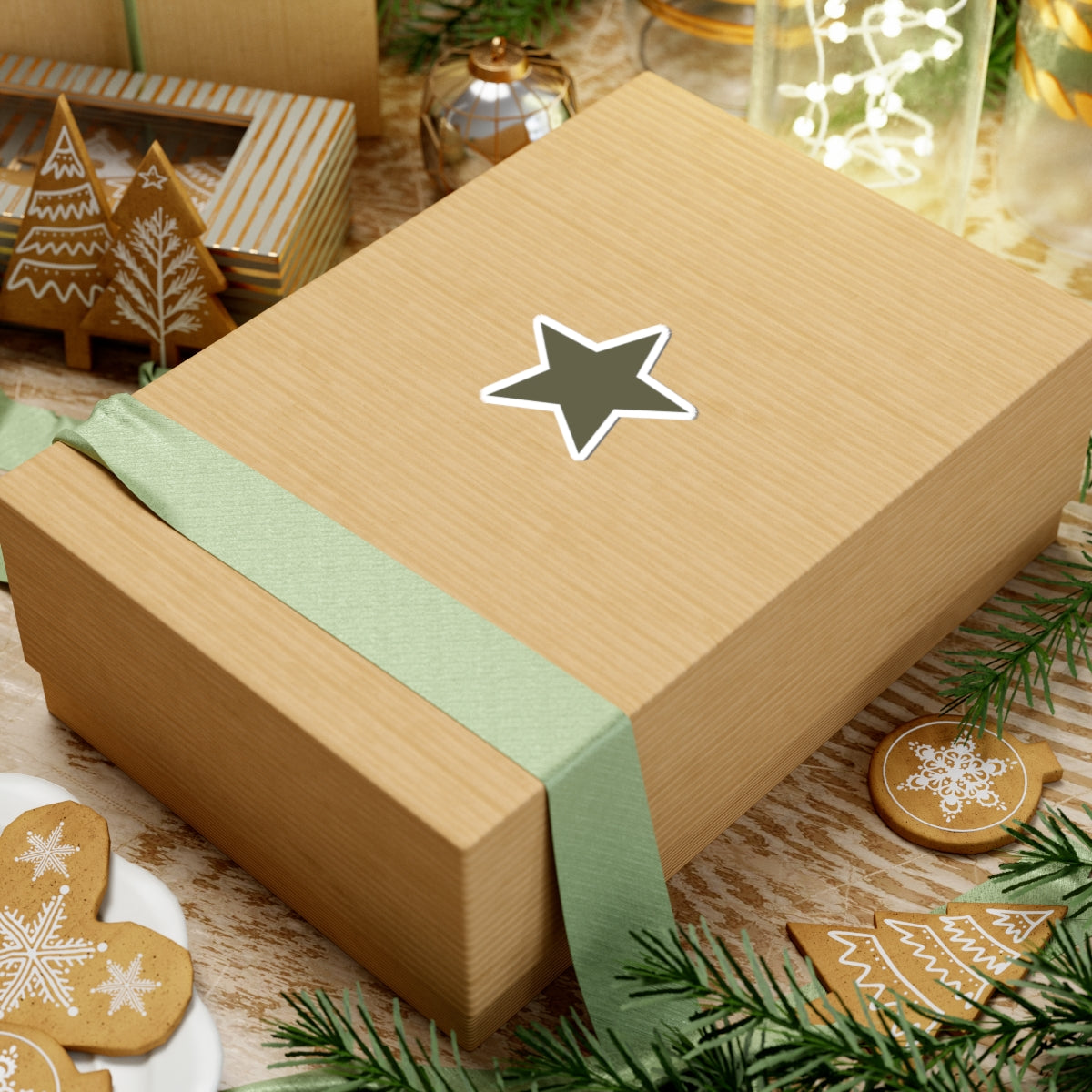 Olive Star Kiss-Cut Sticker – Decorative Laptop & Scrapbook Decal