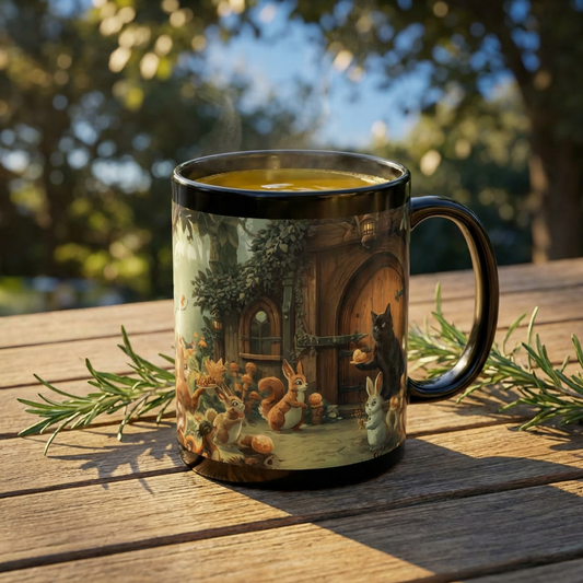Forest Wildlife Black Cat Mug — Drift Off 11oz/15oz